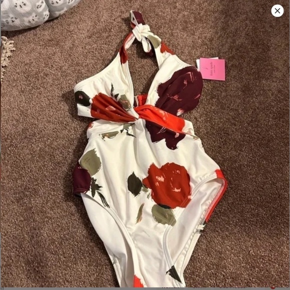 Kate Spade Just Rosy Floral Knotted Halter One Piece Swimsuit size M NWT! - Picture 4 of 11